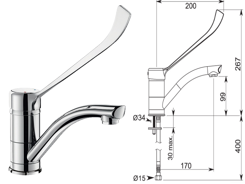 Mechline Delabie 1/2-inch mechanical basin mixer with lever control and swivelling spout